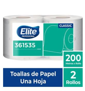 PAPEL TOALLA JUMBO CLASSIC X 200 MT 361535 1 HOJA X 2 ROLLOS - ELITE